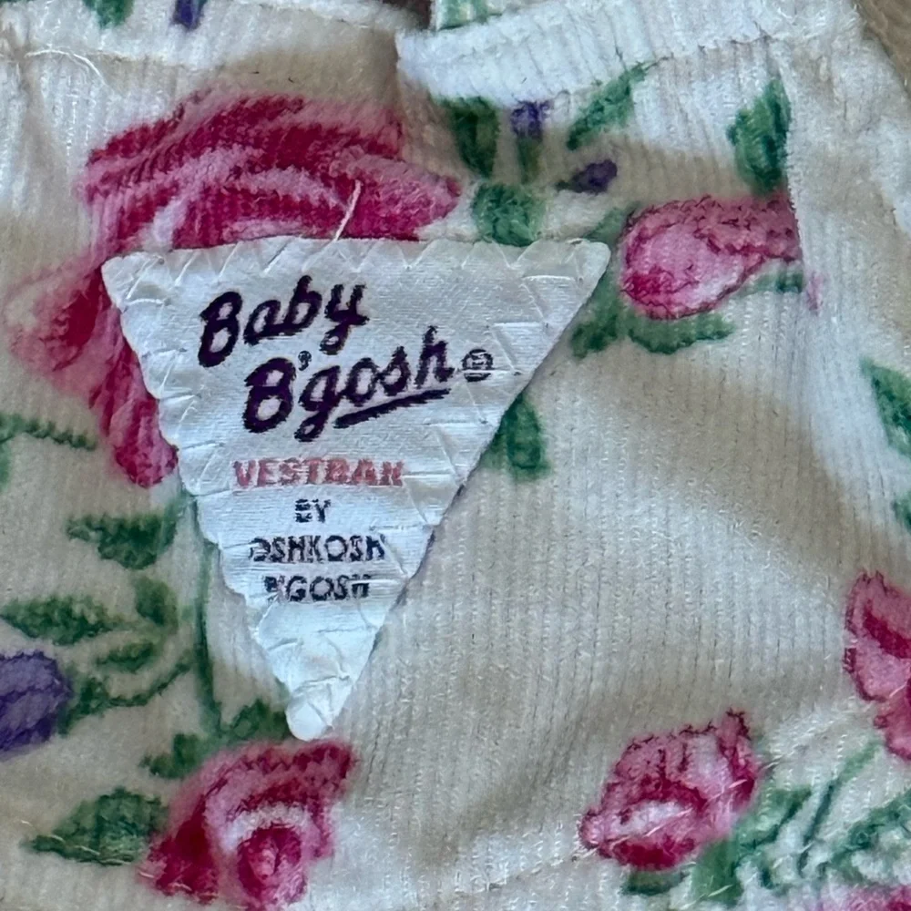 VTG 90’s OshKosh B'gosh Bubble Romper Corduroy Floral Overalls‎ - Pink and White